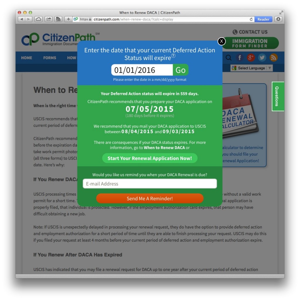 DACA Renewal Calculator